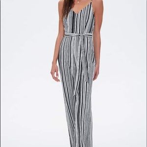 FOREVER 21 black and white striped jumpsuit